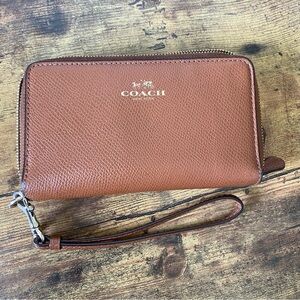 Coach brown leather wristlet wallet